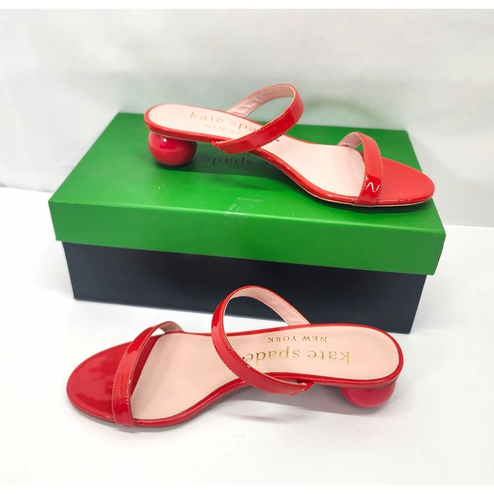 Kate Spade New York Red Leather Strappy Sandals Logo Slip-On Block Heel 7.5B